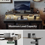 FEZIBO 55 x 25 Inch Height Adjustable Electric Standing Desk with Double Drawers&Keyboard Tray, Stand Up Desk with LED Strips, Sit Stand Desk with Monitor Stand, Rustic Grey FEZIBO