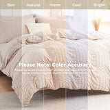 HYMOKEGE Beige King Size Comforter Set Seersucker 7 Pieces, All Season Luxury Bed in a Bag for Bedroom, Bedding Set with Comforters, Sheets, Pillowcases & Shams HYMOKEGE