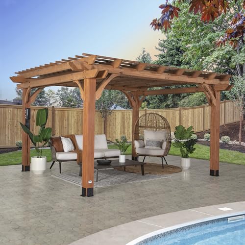 Backyard Discovery Beaumont 14x12 ft All Cedar Wood Pergola, Durable, Quality Supported Structure, Snow and Wind Supported, Rot Resistant, Backyard, Deck, Garden, Patio, Outdoor Entertaining - WoodArtSupply