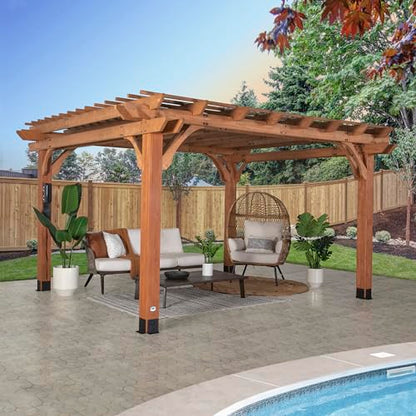 Backyard Discovery Beaumont 14x12 ft All Cedar Wood Pergola, Durable, Quality Supported Structure, Snow and Wind Supported, Rot Resistant, Backyard, Deck, Garden, Patio, Outdoor Entertaining - WoodArtSupply