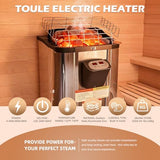TaTalife Outdoor Barrel Steam Sauna, 3-4 Person Canadian Red ceda Wood Sauna Room, 4.5KW TOULE Electric Heater with Sauna Stone, Accessories and Asphalt Shingle Roof TaTalife