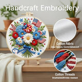 DIY American Independence Day Pattern Hand Embroidery Kit Beginner Friendly Round Circle Decorative Painting Needlework Art-Bouquet