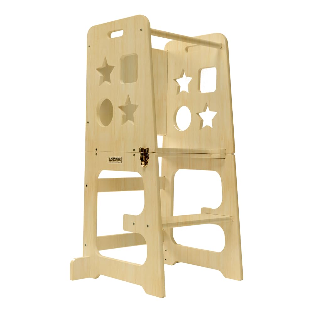 bedmoimo Kids Kitchen Step Stool for Kids with Safety Rail,Solid Wood Construction Toddler Learning Stool Tower, Montessori Toddlers Kitchen Stool, Natural bedmoimo