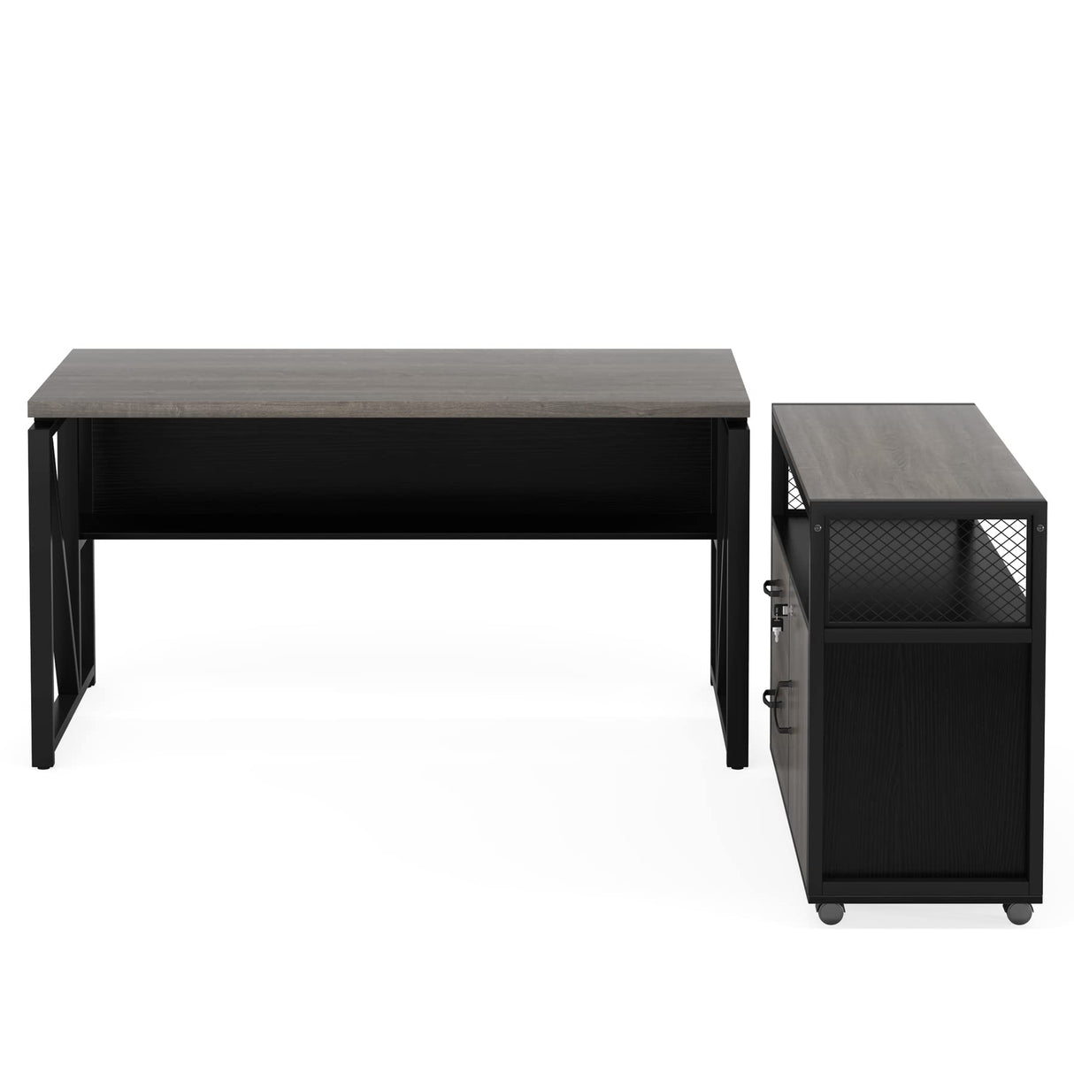 Tribesigns Office Desk with Drawers,55 inches L Shaped Computer Desk with Storage Shelves and Mobile File Cabinet, Executive Desk for Home Office Furniture Sets Tribesigns