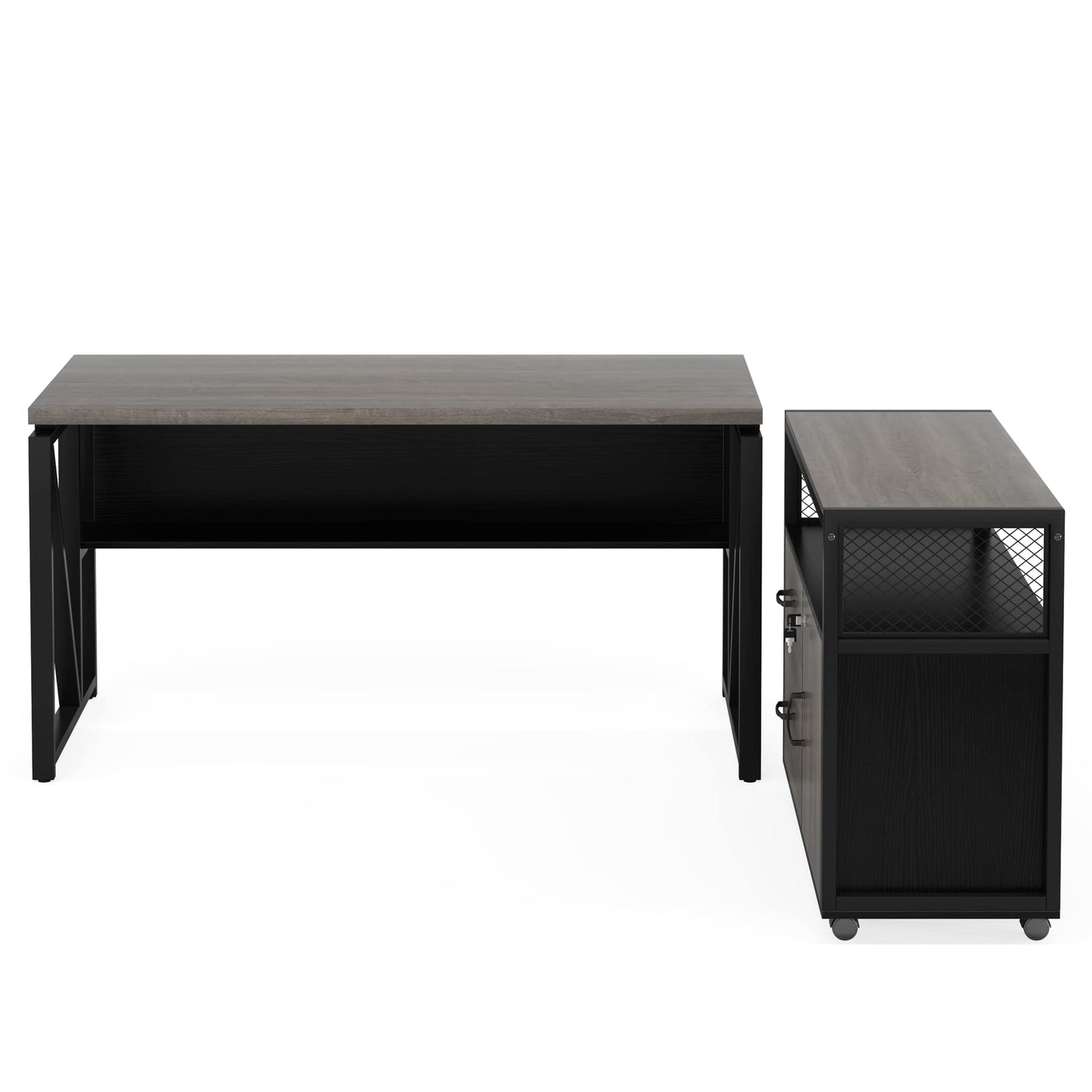 Tribesigns Office Desk with Drawers,55 inches L Shaped Computer Desk with Storage Shelves and Mobile File Cabinet, Executive Desk for Home Office Furniture Sets