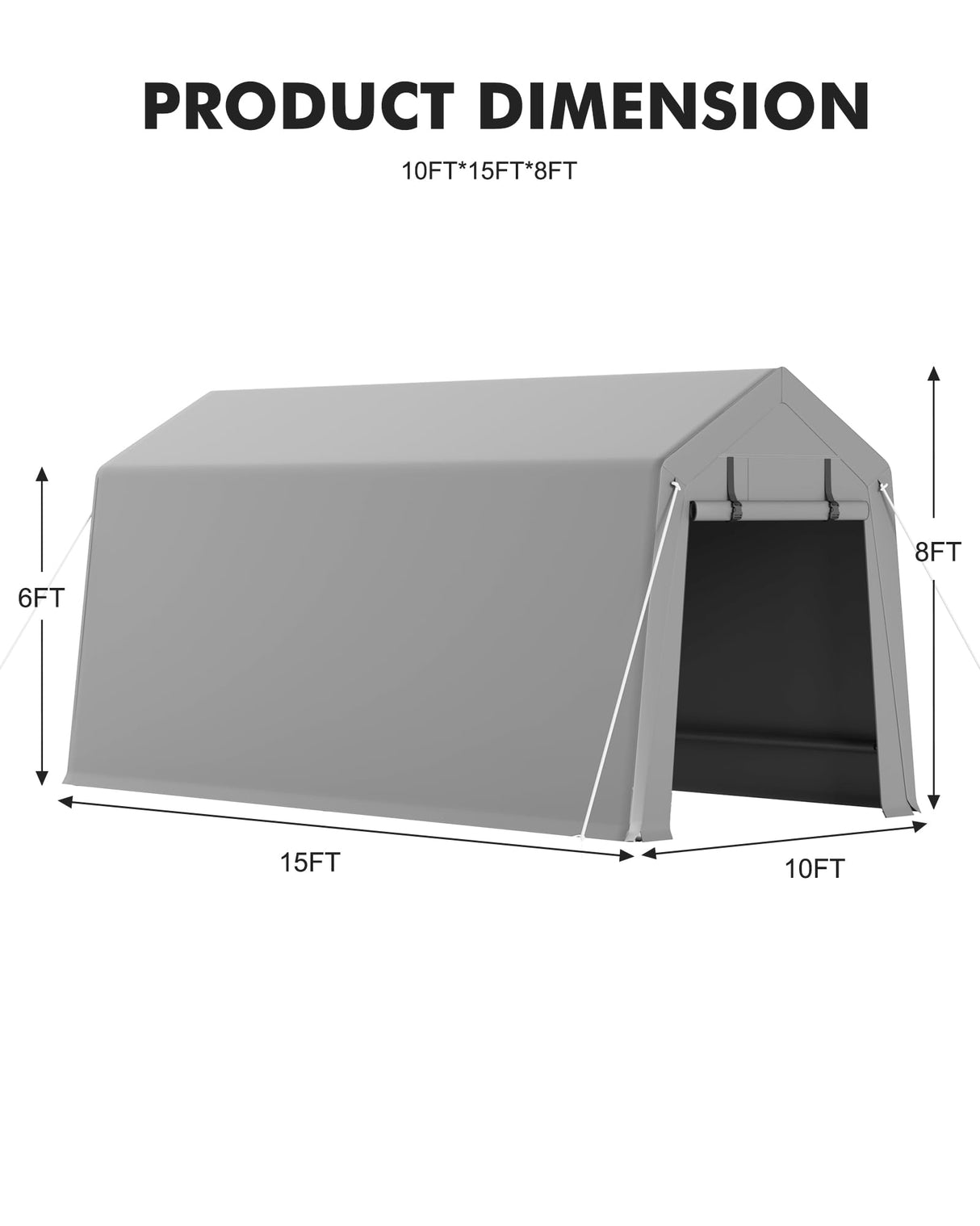 10 x 15 ft Portable Carport, Storage Shed with Heavy Duty Waterproof Tarp & 2 Roll-Up Zipper Doors, Ideal Tent for Motorcycles, Bikes, Garden Tools, and Firewood Hipicute