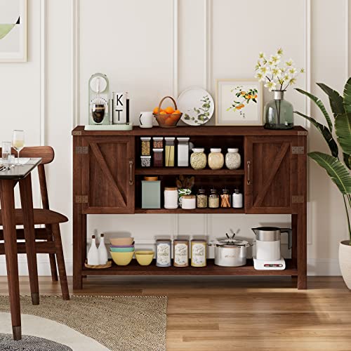 Giantex Buffet Sideboard, Farmhouse Wood Cupboard w/ 2 Storage Cabinets & 2-Tier Open Shelf, Spacious Countertop, Adjustable Shelves, Anti-Tipping, for Kitchen Living Room (Brown) Giantex