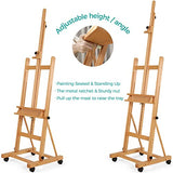 VISWIN Premium H Frame Easel 75" to 146"H, Hold Canvas to 93", Solid Beech Wood Large Artist Easel for Painting Canvas, Studio Floor Easel Stand with Storage Tray, Wheel, Wooden Art Easel for Adult-N VISWIN