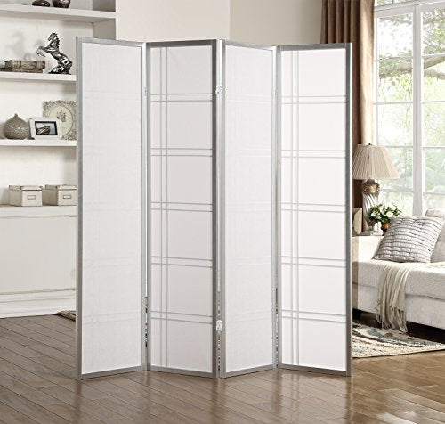 Roundhill Furniture Seto 4-Panel Room Divider Screen, Silver Roundhill Furniture
