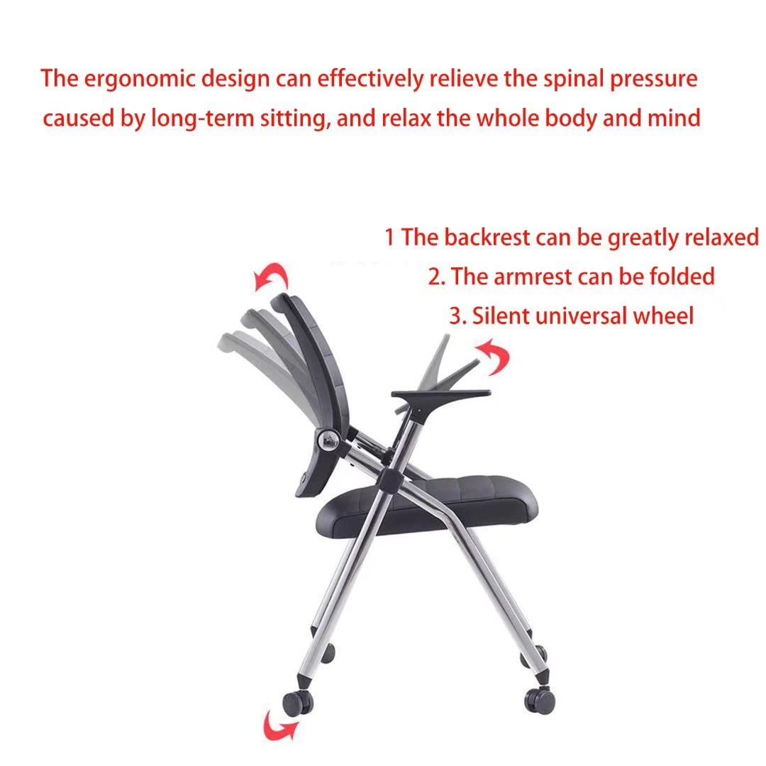 Folding office chair with wheels portable,comfy chair for desk,Home office chair ergonomic desk chair leather padded seats,desk chair for bedroom,conference training chairs for adults livingr - WoodArtSupply