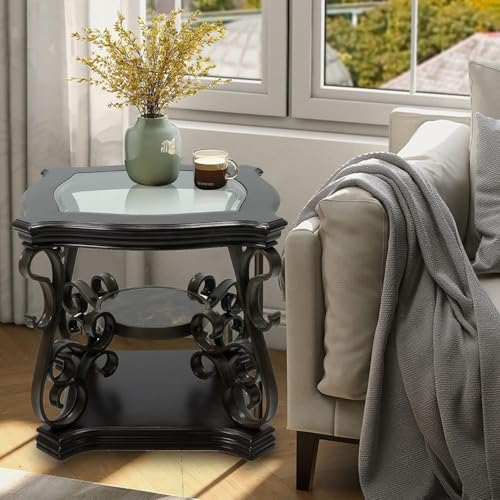 3 Piece Living Room Table Set,Glass Coffee Table with End Table Console Table,Coffee Table Set with Glass Top and Metal Frame for Home Office, Faux Marble Shelf Retro Centre Table and End Table Set Henf