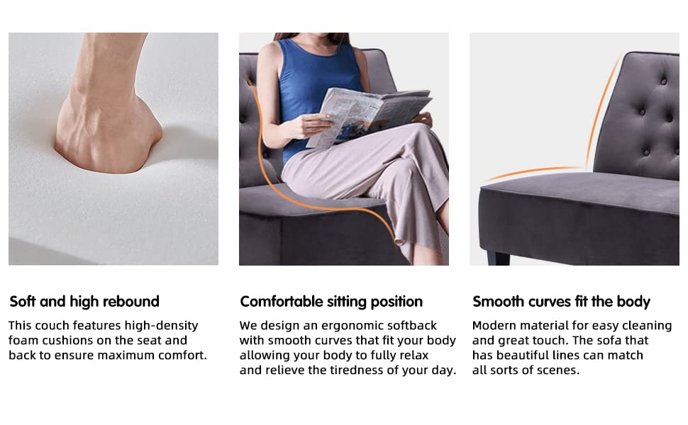 annjoe Button Tufted Loveseat Settee Upholstered Sofa Backrest Buckle Couch Banquette Bench for Dining Room Living Room Bedroom Funiture(Gray 1) annjoe