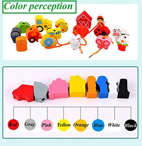Lacing Farm Toy Wooden Block Set, Early Educational Toys String & Lacing Beads Games for Toddlers Kids Farm Animal Learning Play Set (16 Pieces) Newraturner