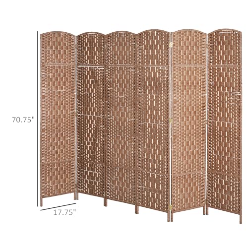 HOMCOM Room Divider, 6 Panel Folding Privacy Screen, 6FT Tall Portable Wicker Weave Partition Wall Divider for Bedroom, Home Office, Natural HOMCOM