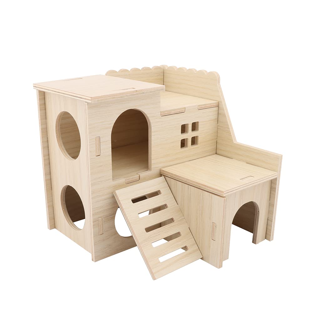 Tiny Hamster Maze Wood House Fun Slide House Double-Decker Hut for Dwarf Gerbil Mouse Mice Rat Small Animals(Only for Small Hamster) kcrygogo