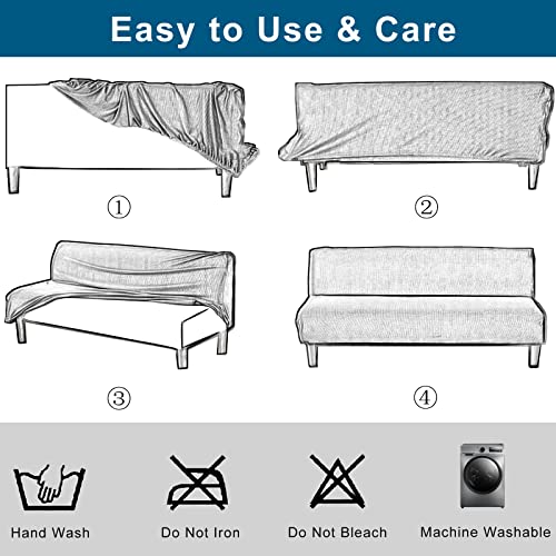 WOMACO Printed Futon Cover Stretch Sofa Bed Slipcovers Full Twin Queen Size Armless Couch Loveseat Protector Covers with Elastic Bottom for Living Room Bedroom Furniture (Rain Leaves, 75"-86.6") WOMACO