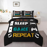 Boys Gaming Comforter Sets for Kids Twin Size Gamer Bedding Set Teens Video Games Comforter Duvet Room Decor Funny Creative Eat Sleep Game Repeat Design Reversible Inner Fill Quilt Set All Season Feelyou