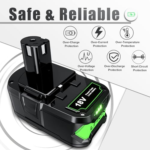 POWTREE 7.0Ah 18V 2Pack Replacement for Ryobi 18V Battery ONE+ Plus Li-ion P108 P102 P103 P104 P105 P107 P109 P122 PBP005 RB18L50 Cordless Power Tools with LED Indicator POWTREE