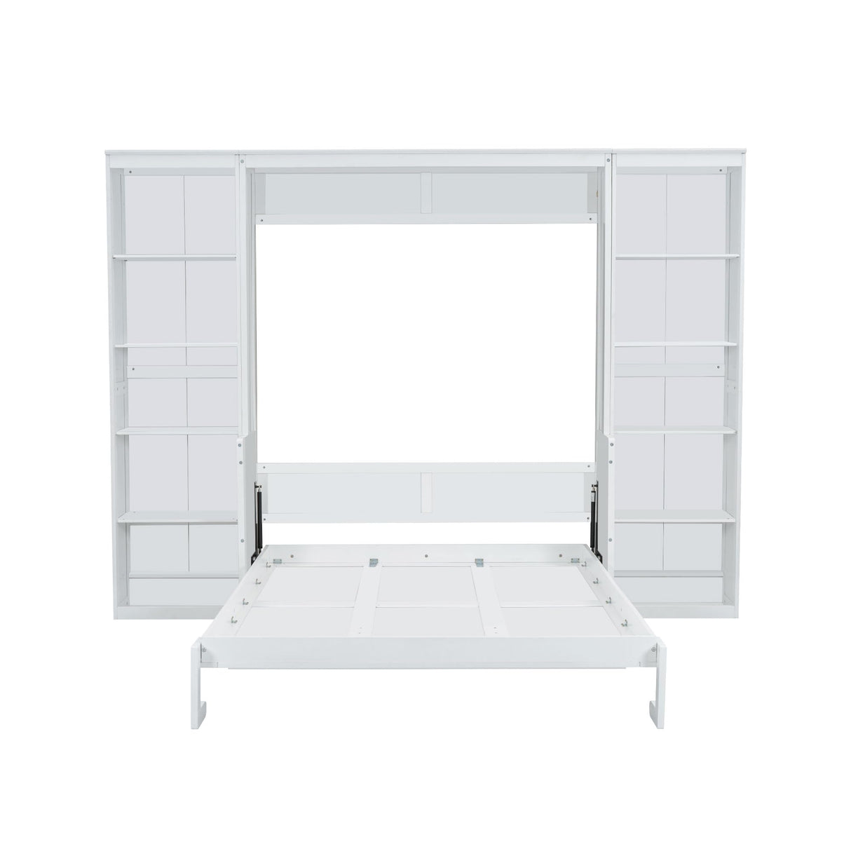Merax Queen Size Murphy Bed with Desk and Bookshelf, White Merax