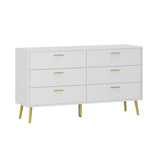 TAMUNE 54” 6 Drawer Dresser, Modern 6-Drawer Chest with Gold Metal Handles, Bedroom Dresser with Gold Metal Legs, for Living Room Entryway White (54”W x 15.7”D x 30.1”H) TAMUNE