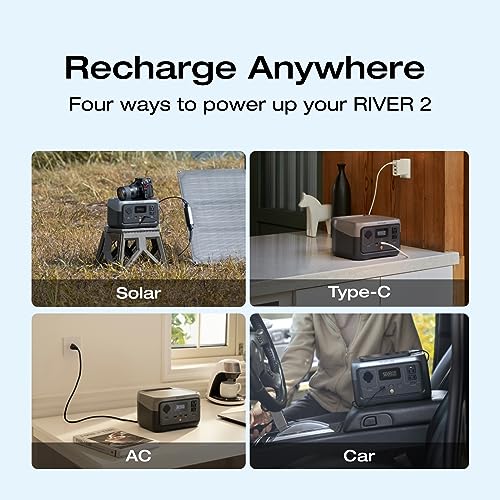 EF ECOFLOW Portable Power Station RIVER 2, 256Wh LiFePO4 Battery/ 1 Hour Fast Charging, 2 Up to 600W AC Outlets, Solar Generator (Solar Panel Optional) for Outdoor Camping/RVs/Home Use - WoodArtSupply