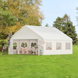 Kecreque Carport 20x20 Party Tent Heavy Duty Canopy Waterproof Outdoor Storage Shelter Portable Garage w/Removable Sidewall Windows Canopy Tent for Wedding Event Backyard Barbecues Parties, White Kecreque