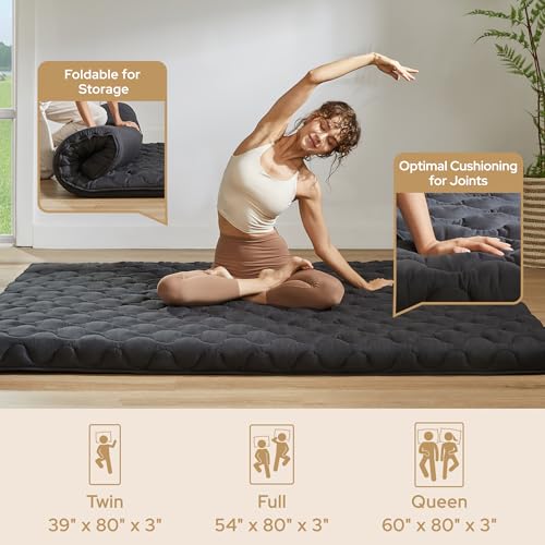 Japanese Floor Mattress, Futon Mattress Full Size 3" Thick Portable Sleeping Pad with High Density Foam, Foldable & Comfortable Tatami Mat for Adult, Roll Up Lounger Camping Bed, Gray BEDLORE