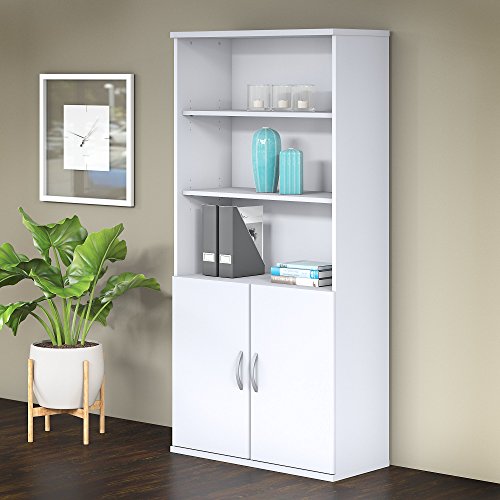 Bush Business Furniture Studio C 5 Shelf Bookcase with Doors in White - WoodArtSupply