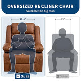 Rocking Recliner Chair for Adults PU Leather Wide 360° Swivel Rocker Recliner with Cup Holder Nursery Glider with Upholstered Deep Seat Lazy boy Chair for Living Room Brown