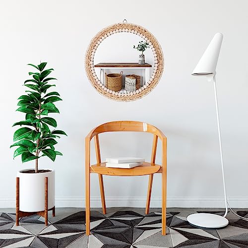 SWTHONY 15 Inch Boho Round Hanging Wall Mirror Decorative Rattan Circle Wall Mounted Mirror for Farmhouse, Living Room, Bedroom, Bathroom SWTHONY