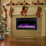 BETELNUT 30" Electric Fireplace Wall Mounted and Recessed with Remote Control, 750/1500W Ultra-Thin Wall Fireplace Heater W/Timer Adjustable Flame Color and Brightness, Log Set & Crystal Options BETELNUT