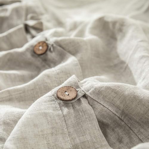 Simple&Opulence 100% Linen Duvet Cover Set, 3 Pieces Belgian Flax Breathable Bedding, 1 Comforter Cover+2 Pillowshams with Coconut Button Closure(Full,Linen) Simple&Opulence