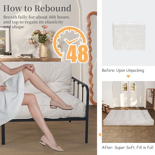 KOZIDO 8” Queen Size Futon Mattress Sofa Bed, Extra Thick Foldable Floor Mattress, Shredded Foam Filling for Adults/Teens/Pets with No Assembly Needed, Frame Not Included - Beige KOZIDO