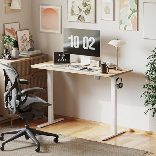 Cubiker 48 x 24 Inch Standing Desk, Stand up Height Adjustable Home Office Electric Table, Sit Stand Desk with Splice Board, White Frame & Light Rustic Brown Desktop - WoodArtSupply