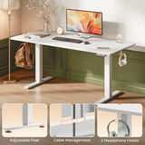 Huuger 63 x 28 Large Electric Standing Desk, Height Adjustable Computer Desk, 27.6" Deep Desktop, Stand up Gaming Office Table with 2 Hooks, 3 Preset Heights, for Home Office, White Huuger