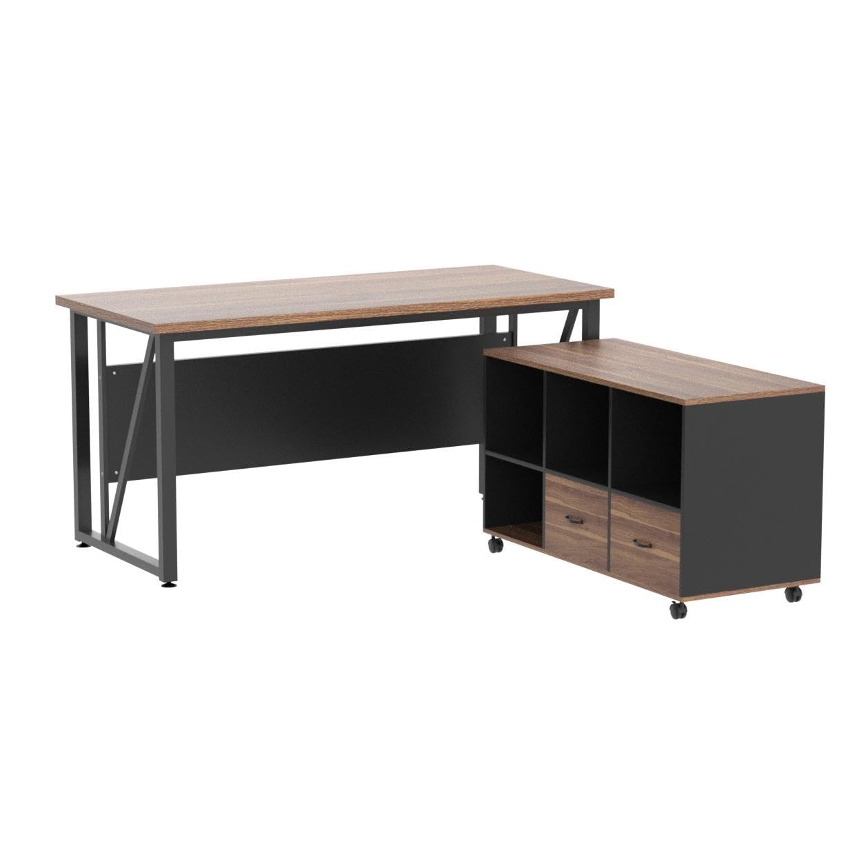 Tribesigns 55 inches Executive Desk and 43" lateral File Cabinet, L-Shaped Computer Desk Home Office Furniture with Drawers and Storage Shelves, Office Table with Cabinet (Walnut, 55) - WoodArtSupply