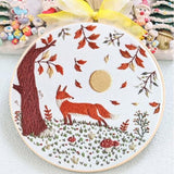 FRANDEK Fox Scenery Embroidery Kit for Beginners Adults, Complete Starter Cross Stitch Set with Printed Pattern, Cotton Threads, Bamboo Hoop, Needles, DIY Needlework Craft Gift for Mom Grandma
