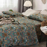 Faincy Bohemian Duvet Cover King Size - Boho Paisley Green Floral Pattern Printed Microfiber Comforter Cover Set - 3PC 90 X 104 Soft and Lightweight Quilt Cover, Retro Farmhouse Style for Women Men Faincy