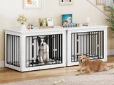 YITAHOME 76 Inch Double Dog Crate Furniture, XXL Dog Crate Furniture for 2 Dogs, Side End Table, Waterproof Top, Safety Corners, 2-in-1 Iron-Wood Fusion Dog Kennel Furniture for 2 Large Dogs,White YITAHOME