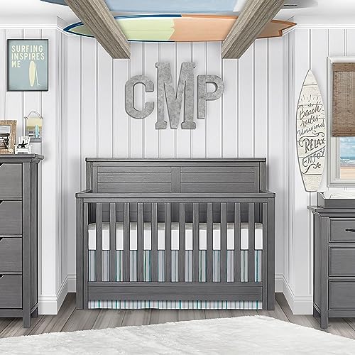 Evolur Belmar Flat 5-in-1 Convertible Crib in Rustic Grey, Features 3 Mattress Height Settings, Greenguard Gold Certified, Made of Kiln-Dried Hardwood - WoodArtSupply