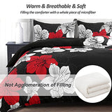 Menghomeus Black Comforter Set Full Red and White Floral Comforter with 2 Pillowcases Modern Bedding Sets Lightweight Boho Bed Set for All Season (1 Comforter, 2 Pillowcases) Menghomeus