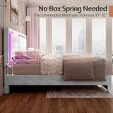 Jocisland Twin Bed Frame with LED Lights Headboard&Footboard, Velvet Upholstered Twin Size Platform Bed Frame No Box Spring Needed/White Jocisland