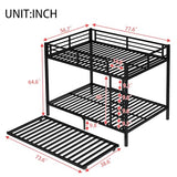 Bellemave Metal Bunk Bed with Trundle, Full Over Full Bunk Trundle and Guardrail and Ladder for Kids/Teenagers, Adults, No Box Spring Needed，Black Bellemave
