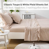 K MASANIJI Taupe White Plaid Ruffle Sheets Full Size 4-Piece Set, 300TC 100% Yarn Dyed Cotton Sheets Deep Pocket Farmhouse Gingham Decorative Bedding (Taupe/White Plaid, Full) K MASANIJI