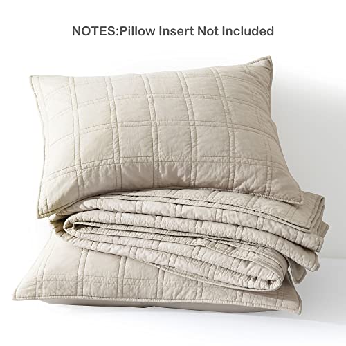 HORIMOTE HOME 100% Cotton Quilt Queen Size Beige Bedspread, Pre-Washed 3-Piece Cozy Lightweight Stitching Decorative Bedding Cover Coverlet Set with 2 Shams in Geometric Pattern for All Season HORIMOTE HOME