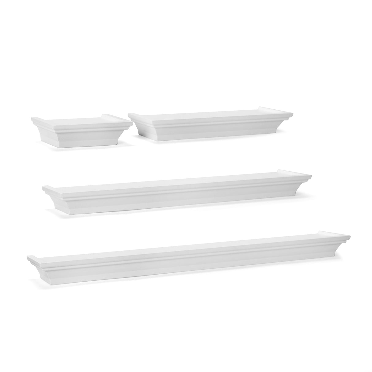 Melannco Arlington Floating Wall Shelves for Bedroom, Living Room, Bathroom, Kitchen, Office, Nursery, Set of 4, White MELANNCO