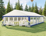 LUXOAK 20 x 40 FT Extra Large Outdoor Event Shelter, Wedding Party Tent with Sidewall Windows & 2 Side Doors, Heavy Duty Canopy Gazebo Tent for Garden Patio Carport, White with Blue Stripes LUXOAK