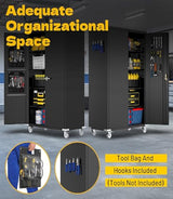 OREALLANDROL 72"x44"x22" Metal Garage Storage Cabinet with Wheels & Pegboards, Black Steel Locking Cabinet with 4 Adjustable Shelves, Rolling Tool for Garage, Basement, Home, Office OREALLANDROL