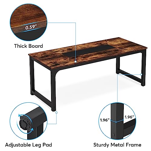 Tribesigns 6 ft Rectangular Conference Table, 70.9'' Industrial Modern Meeting Table for 6 People, Seminar Boardroom Table for Office Conference Room, Rustic Brown Tribesigns