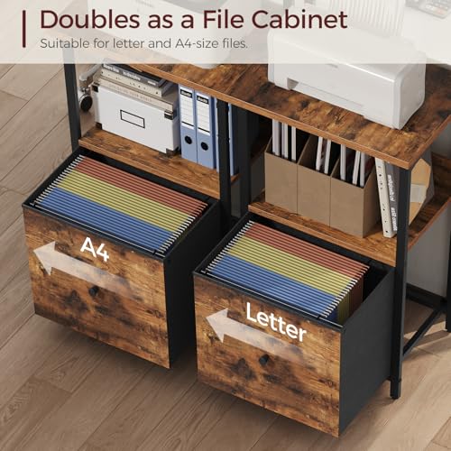 MAHANCRIS Printer Table with Storage, Home Printer Stand with File Cabinet, Fits A4/Letter Size Files, Printer Cabinet with Large Tabletop, Display Shelf, for Home Office, Rustic Brown PTHR3501